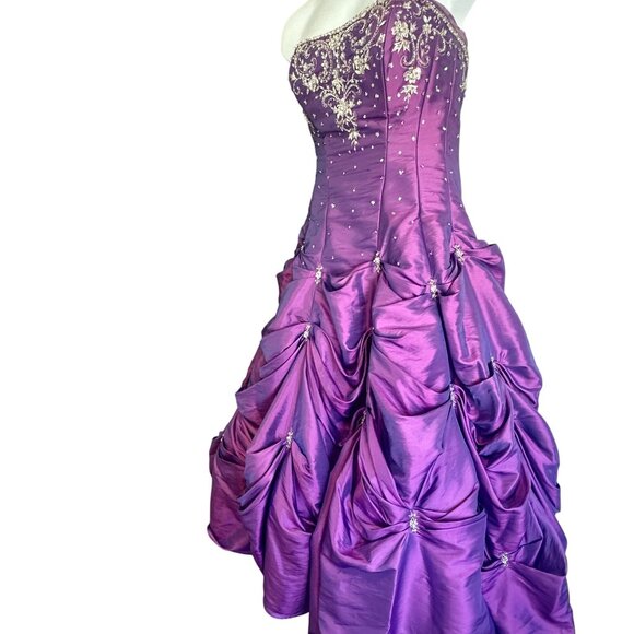 Strapless Purple Satin Corset Ball Gown Pageant Quinceanera Sweet 16 Prom Dress - Picture 4 of 16